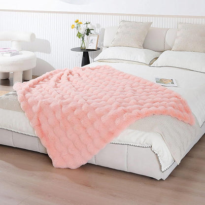UKELER Pink Faux Fur Throw Blanket for Girls 50''x60'' Decorative Shaggy Velvet Blanket Fluffy Cozy