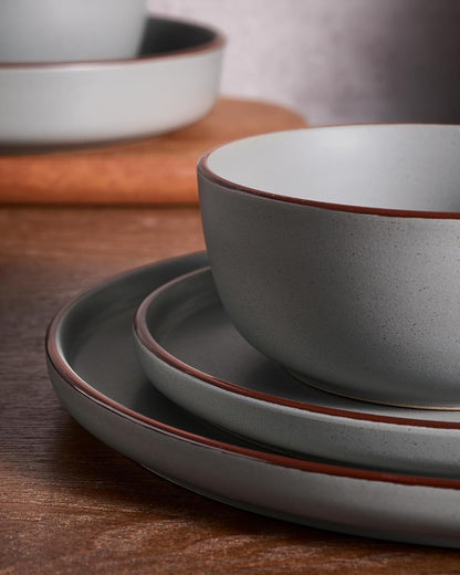 Famiware Mercury Plates and Bowls Sets, 18 Pieces Stoneware Dinnerware Sets, Dishes Set for 6