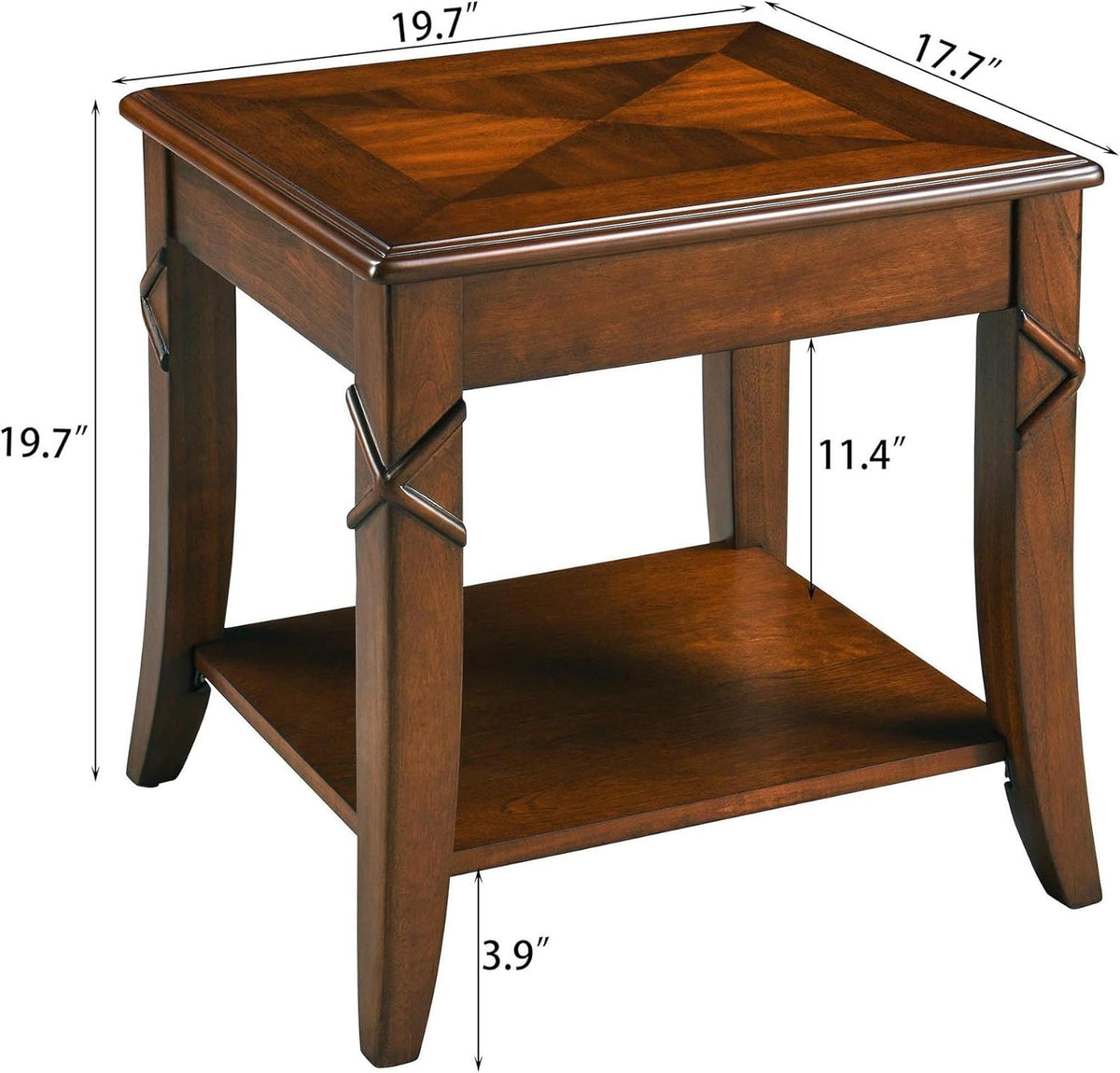 Solid Wood End Table with Storage Shelf, Vintage Rectangle Sofa Side Table with Splicing Tabletop