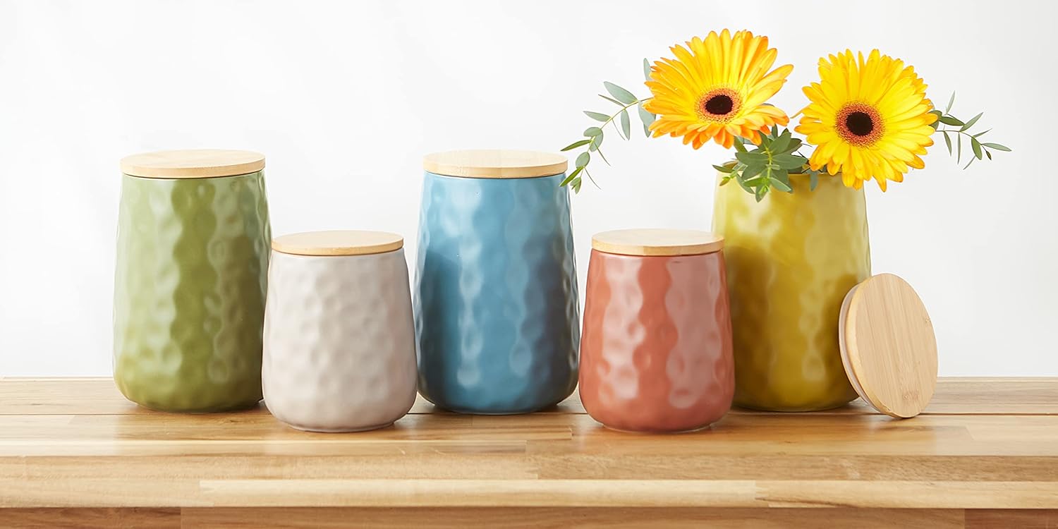 DII Kitchen Accessories Collection, Textured Matte Ceramic Canister Set, Sage, Dimple, 2 Piece