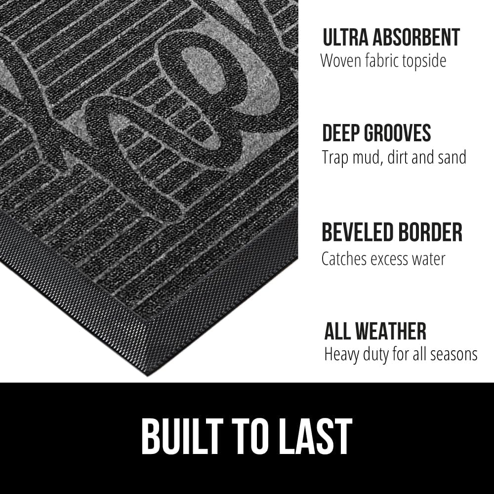 GORILLA GRIP 100% Waterproof All-Season WeatherMax Doormat 35x23, US Designed Natural Rubber, Stain