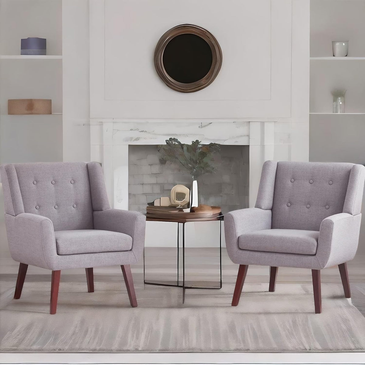 HUIMO Button-Tufted Accent Chairs Set of 2,Upholstered Reading Living Room Chair,Mid Century Modern