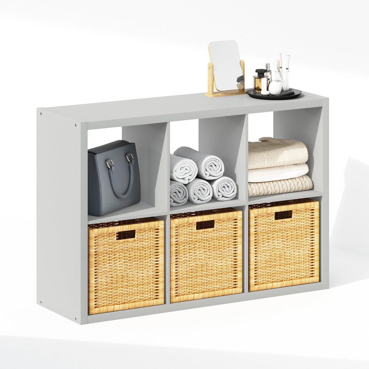 Furinno Cubic Extra Thick 6-Cube Closet Organizers and Storage, Light Grey