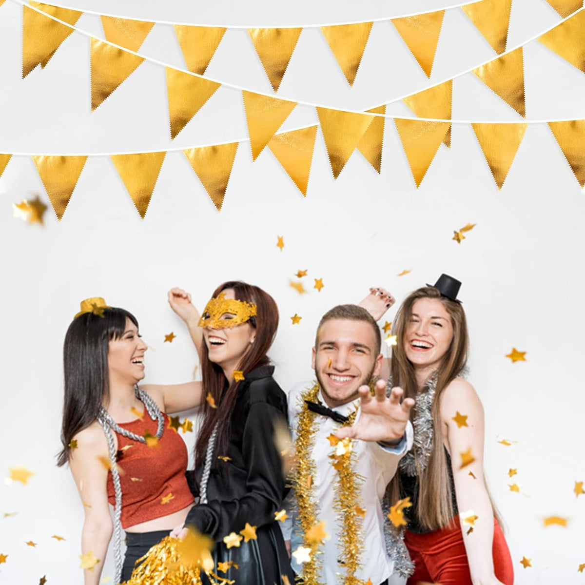 Gold Party Decorations Metallic Fabric Triangle Pennant Banner Gold Flag Bunting Garland for