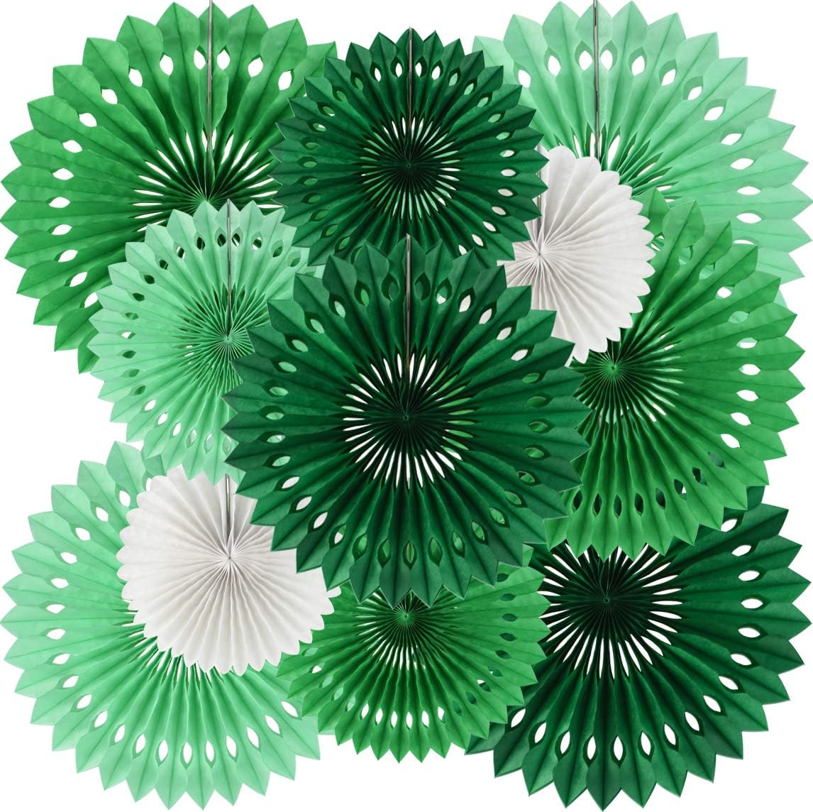 BEISHIDA Green White Party Decoration Hanging Honeycomb Round Paper Fans Kit for Theme Birthday