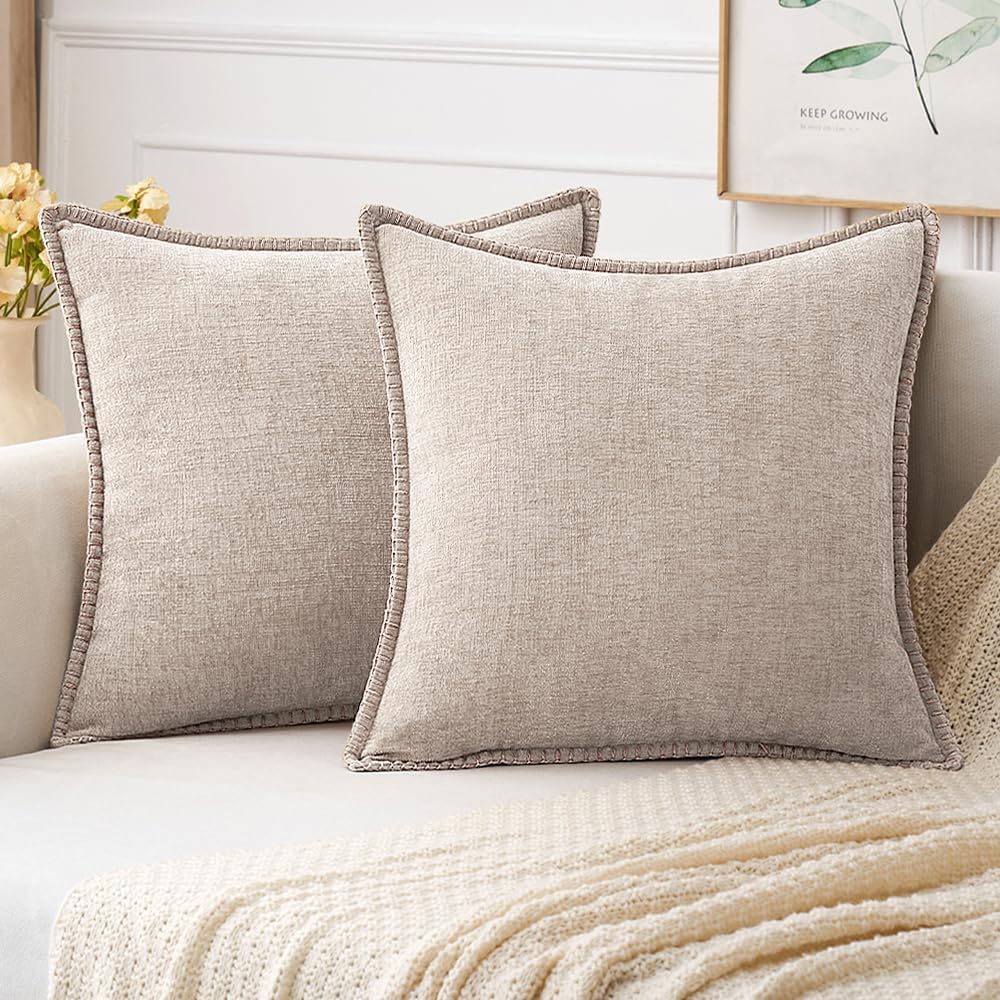 MIULEE Pack of 2 Couch Throw Pillow Covers 18x18 Inch Light Brown Farmhouse Decorative Pillow