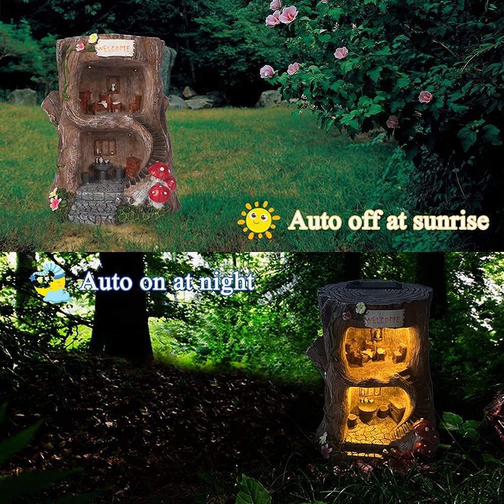 Solar Light Gnome Fairy Garden House for Outside, Big Size Fairy Miniature Buildings Accessories