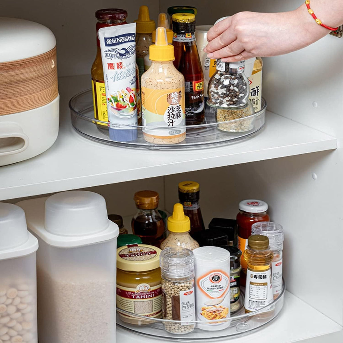 URALFA 2-Pack Lazy Susan Cabinet Organizer, Plastic Rotating Round Lazy Susan Turntable for