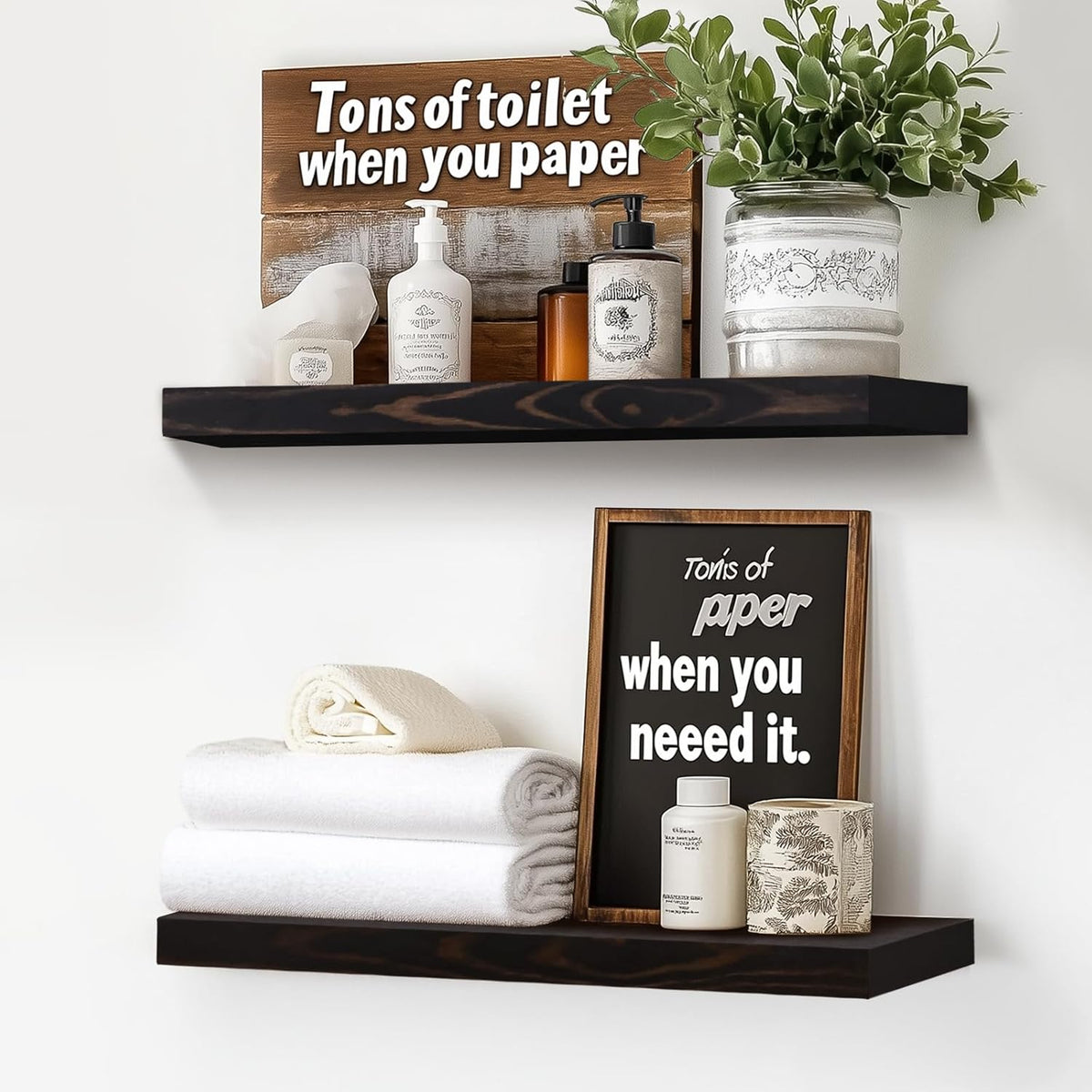 Floating Wall Shelves - 16"x6.8"x1.2" Sturdy Rustic Black Solid Wood Shelves for Storage and Décor