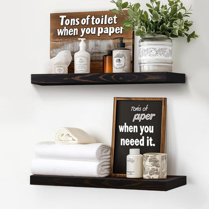 Floating Wall Shelves - 16"x6.8"x1.2" Sturdy Rustic Black Solid Wood Shelves for Storage and Décor