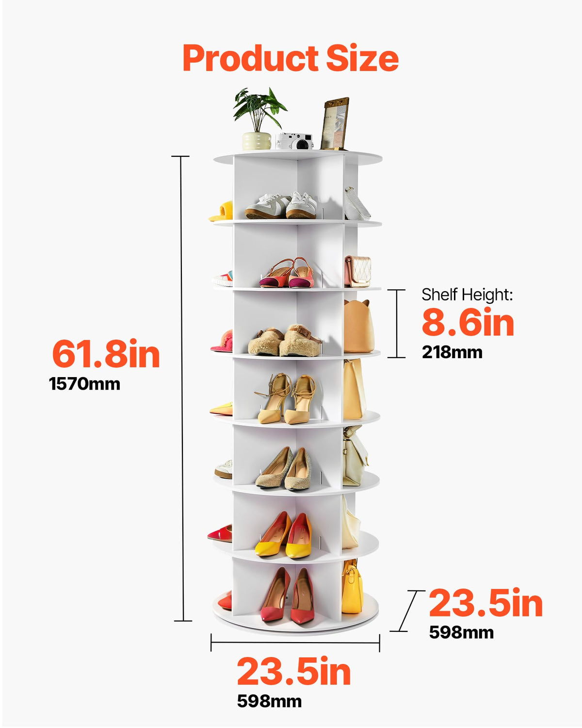 VEVOR 6 Tiers Rotating Shoe Rack Tower, 360° Spinning Shoe Rack, Revolving Storage Round Carousel