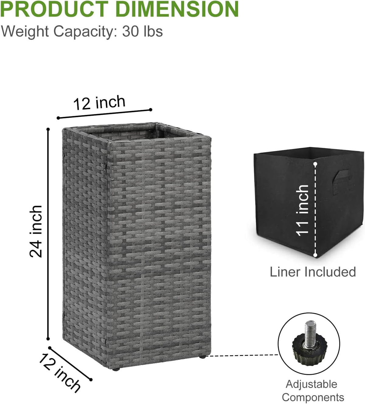 LEWIS&WAYNE Set of 2 Tall Planters for Outdoor Plants Handmade 24'' Wicker Tall Square Planter Box