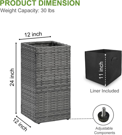 LEWIS&WAYNE Set of 2 Tall Planters for Outdoor Plants Handmade 24'' Wicker Tall Square Planter Box