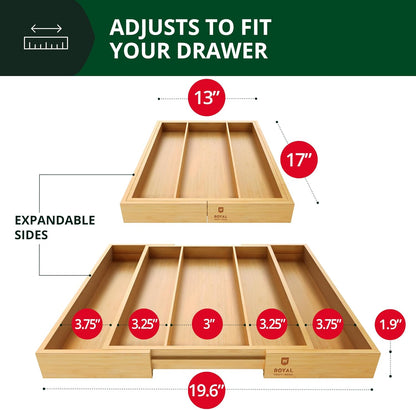 ROYAL CRAFT WOOD Luxury Bamboo Kitchen Drawer Organizer - Silverware Organizer - Utensil Holder and