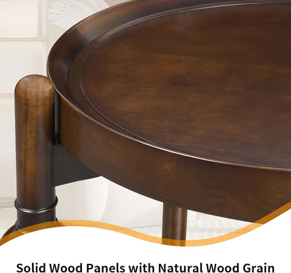 23" Round End Table, Mid Century Modern Side Table with Solid Wood Frame and Top, Small Night Stand