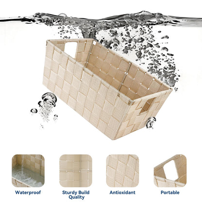 Whitmor Small Woven Storage Baskets for Shelves - Decorative Bathroom Organizer Bins with Metal