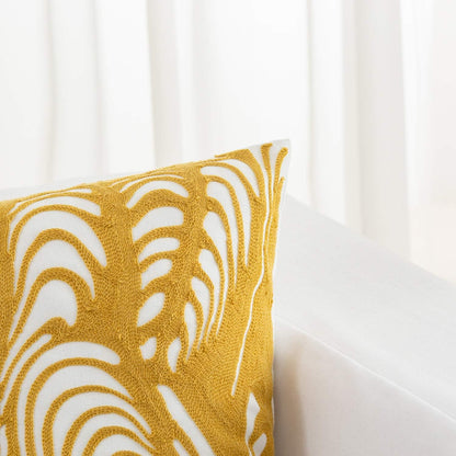 HWY 50 Yellow Decorative Throw Pillow Covers 18x18 Inch (1 Piece), Embroidered Cotton Farmhouse