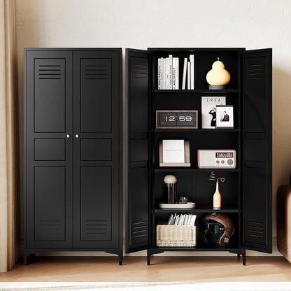 Letaya Black Storage Cabinet with Feets-Metal Home Kitchen Pantry Cabinets with Doors and
