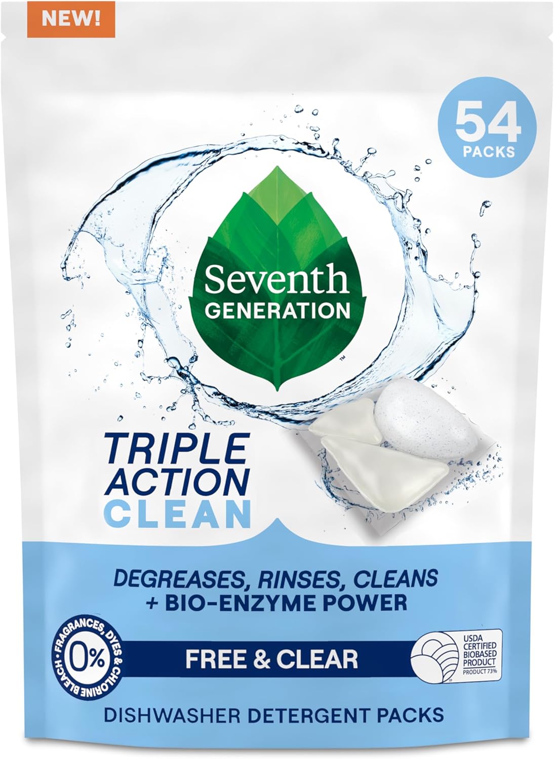 Seventh Generation Triple Action Clean Automatic Dishwasher Detergent Packs with Bio-Enzyme Power