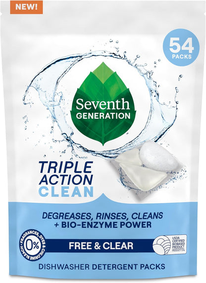 Seventh Generation Triple Action Clean Automatic Dishwasher Detergent Packs with Bio-Enzyme Power