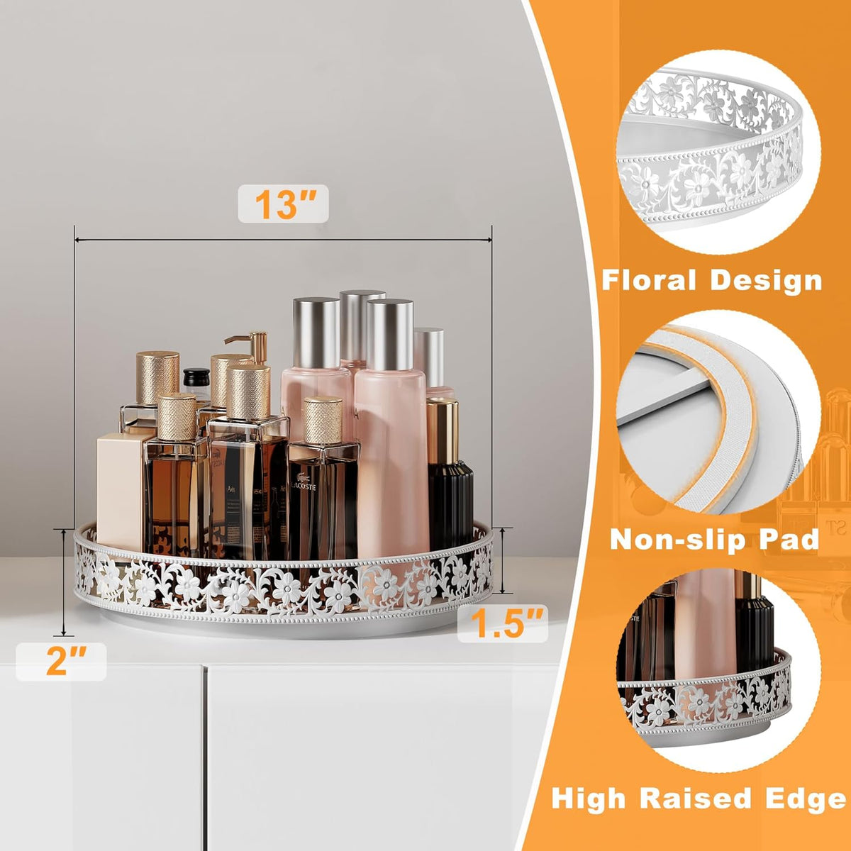 Lazy Susan Turntable Organizer, 13 inch Large Rotating Spice Rack Lazy Susan for Dining Table Top