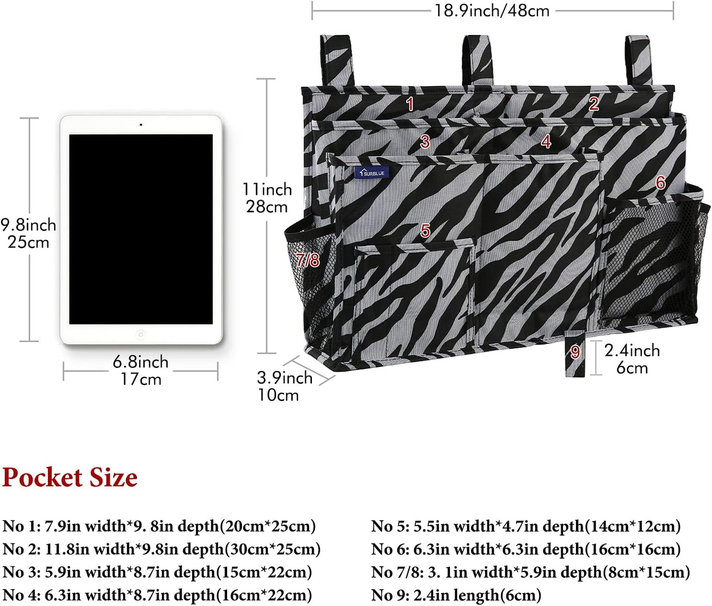Surblue Bedside Caddy Hanging Organizer Storage Bag Pocket for Bunk, Hospital, College Dorm Rooms