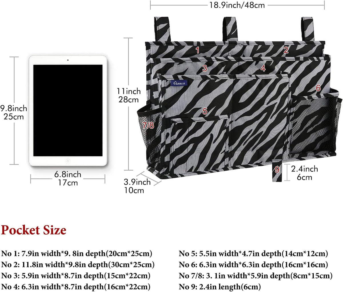 Surblue Bedside Caddy Hanging Organizer Storage Bag Pocket for Bunk, Hospital, College Dorm Rooms