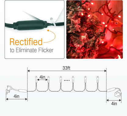 Brizled Red Christmas Lights, 33ft 100 LED Christmas String Lights, 5mm Wide Angle Mini Xmas Tree