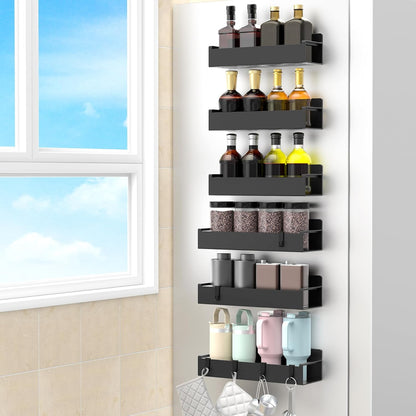 6 Pack Magnetic Spice Rack Organizer for Refrigerator and Oven, Black Fridge Organizers and Storage