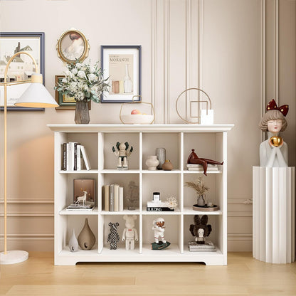 Wooden Cube Bookcase with Base - Modern 3 Tiers Floor Standing Open Shelf Cabinet for Home and