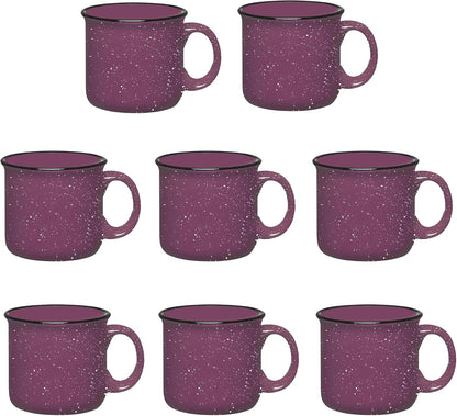Set of 8 Ceramic Campfire Mugs – 15 Oz, Purple – Coffee & Tea Cups for Home, Work, Travel, Camping
