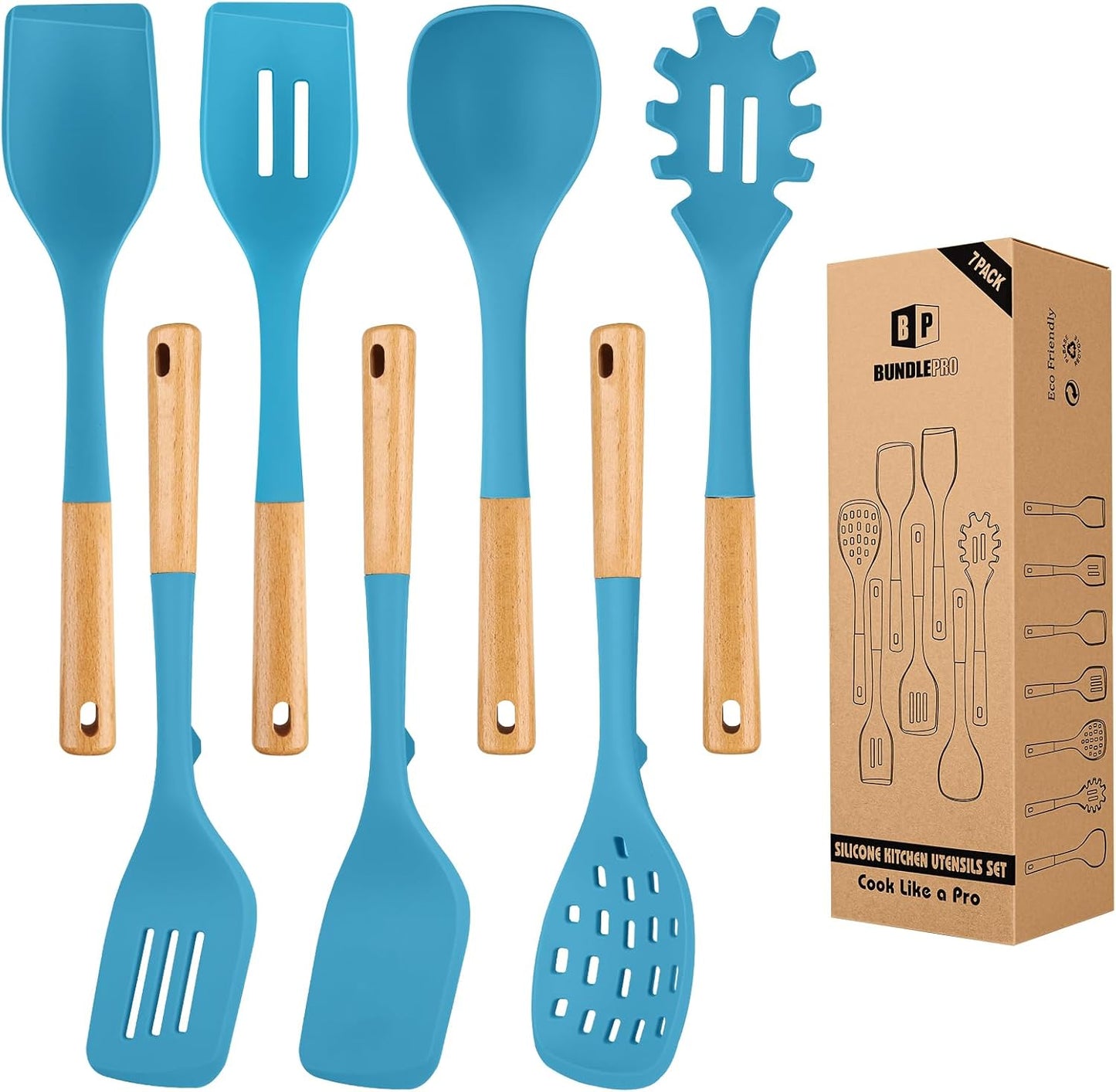 Silicone Kitchen Utensil Set for Non Stick Cookware, 7 Pcs Heat Resistant Cooking Utensils with