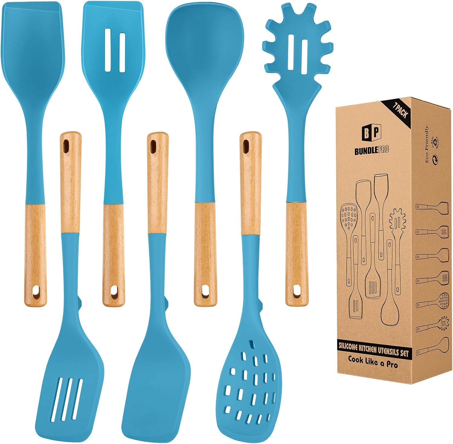 Silicone Kitchen Utensil Set for Non Stick Cookware, 7 Pcs Heat Resistant Cooking Utensils with