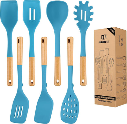 Silicone Kitchen Utensil Set for Non Stick Cookware, 7 Pcs Heat Resistant Cooking Utensils with