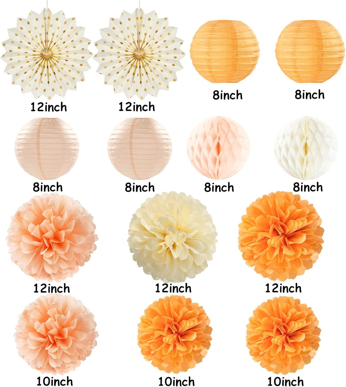 Beige-Orange Peach Fall Party-Decorations Paper-Lanterns- 14pcs Autumn Thanksgiving Harvest
