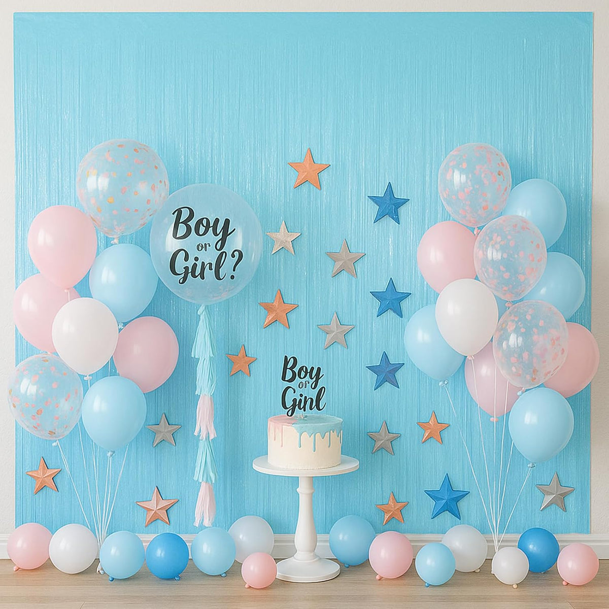 3 Pack 3.3 x 8.2 ft Pastel Blue Foil Fringe Backdrop Curtains, Tinsel Streamers Birthday Party