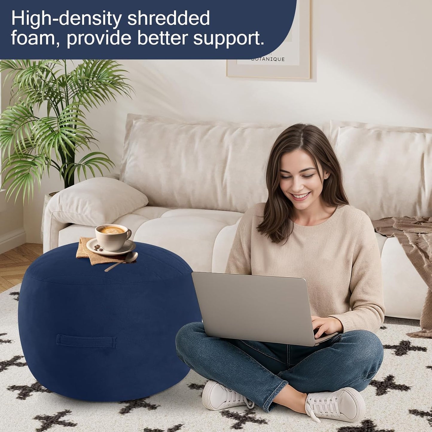 MeMoreCool Round Stuffed Pouf Ottoman Foot Rest, Floor Pouf Foot Stool with Soft Foam Chunk
