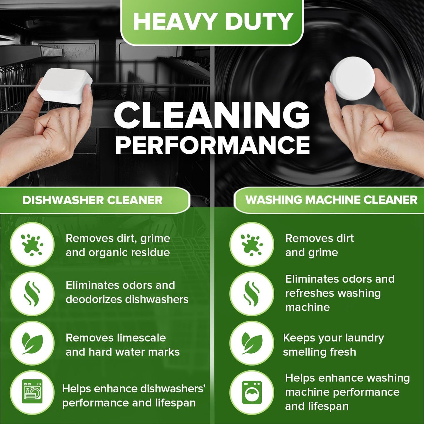 Dishwasher Cleaner + Washing Machine Cleaner Bundle - Heavy Duty Appliance Deep Cleaning, Descaling