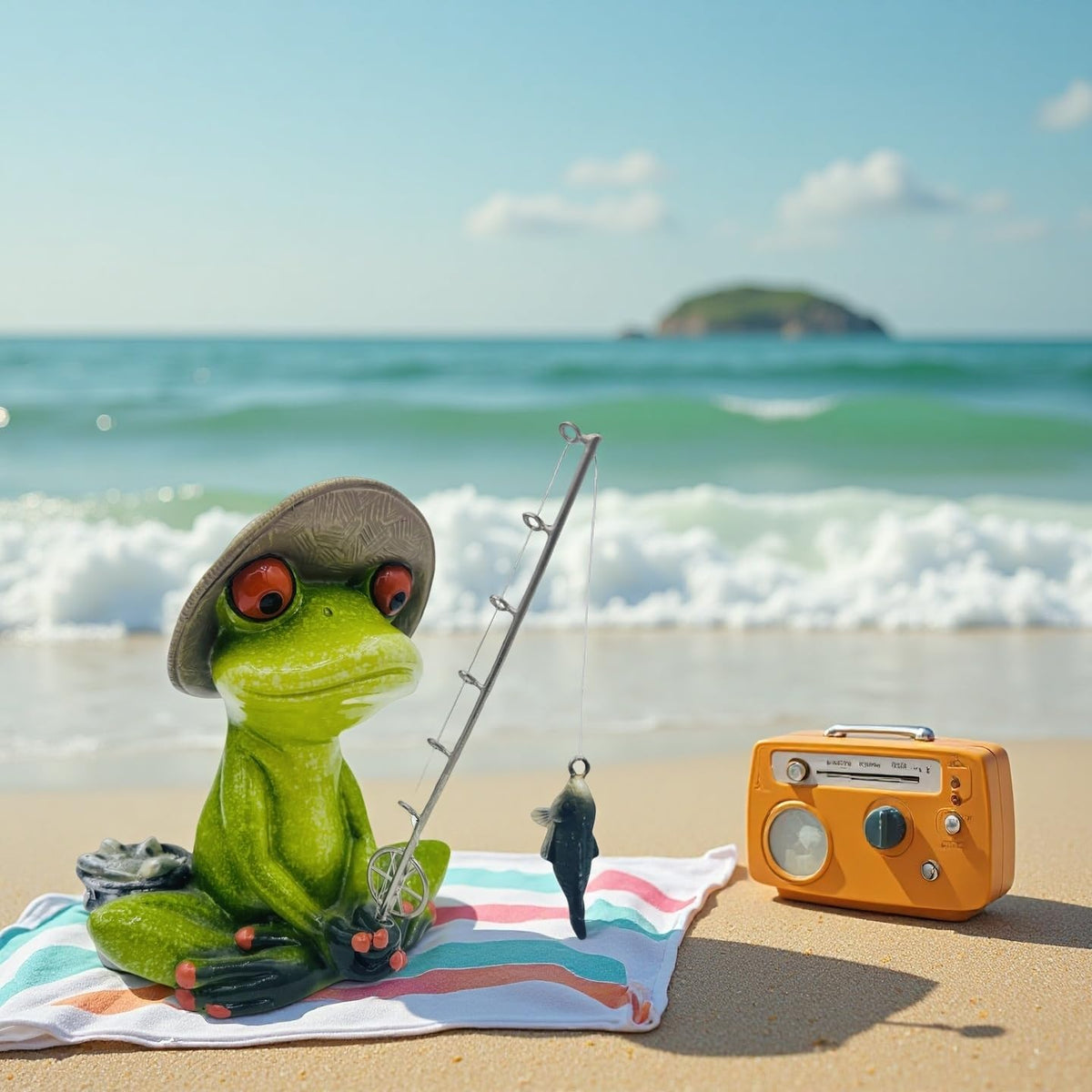 Frog Fishing Decor, Summer Garden Statues, Ocean Beach Decorations, Home Bookshelf Desktop Statues