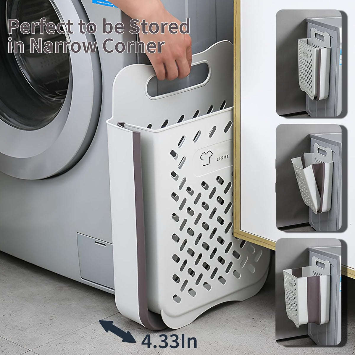 Plastic Collapsible Hanging Laundry Baskets with Carry Handle, Space-Saving Wall Hanging Laundry