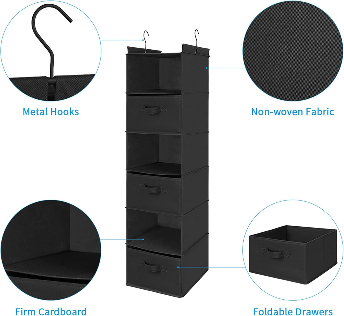 MAX Houser 6 Tier Shelf Hanging Closet Organizer, Closet Hanging Shelf with 2 Sturdy Hooks for