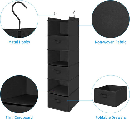 MAX Houser 6 Tier Shelf Hanging Closet Organizer, Closet Hanging Shelf with 2 Sturdy Hooks for