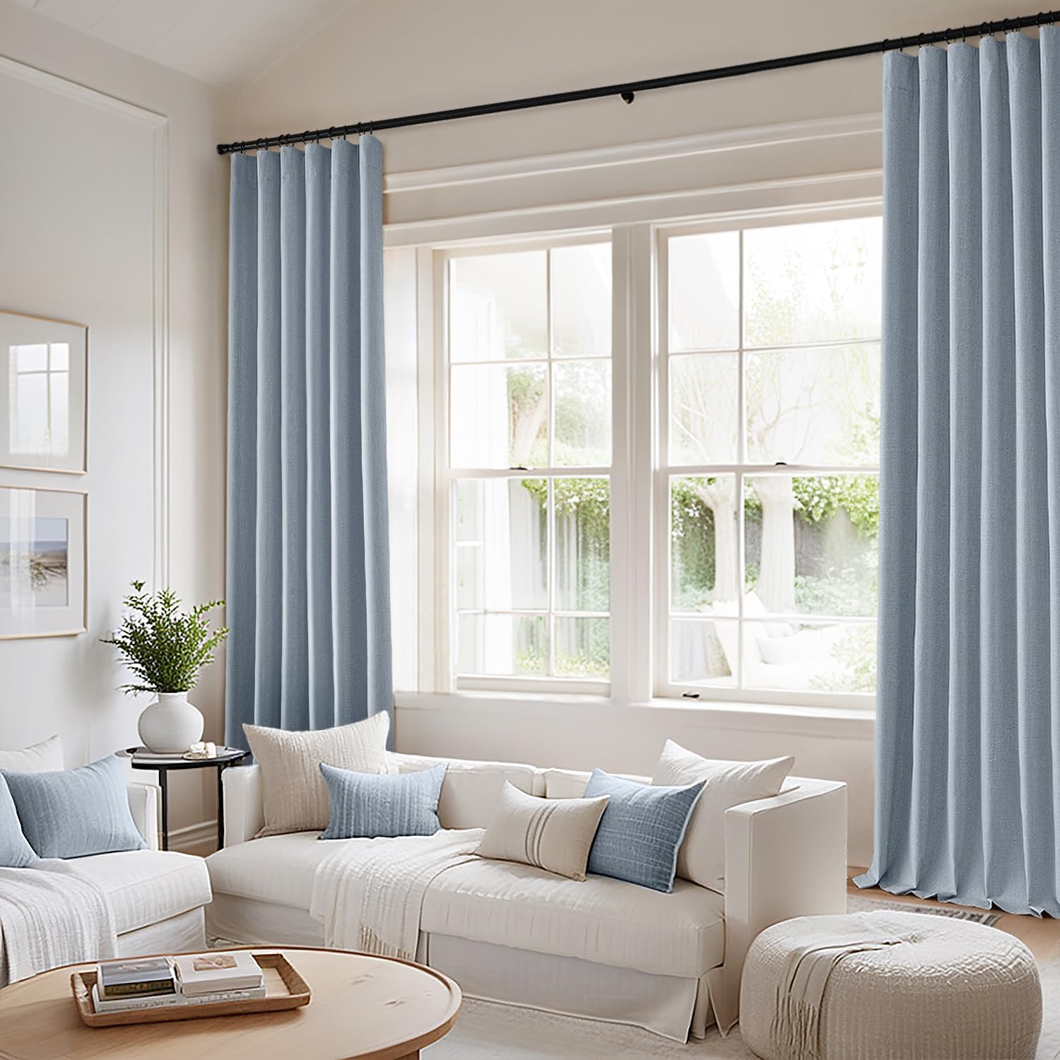 MIULEE 100% Blackout Curtains 90 Inch Long 2 Panels Set for Bedroom, Thick Faux Linen Black Out
