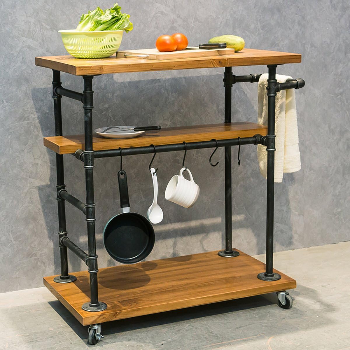 Industrial Portable Kitchen Island on Wheels,Bar Carts for the Home Wine Bar Beverage Coffee