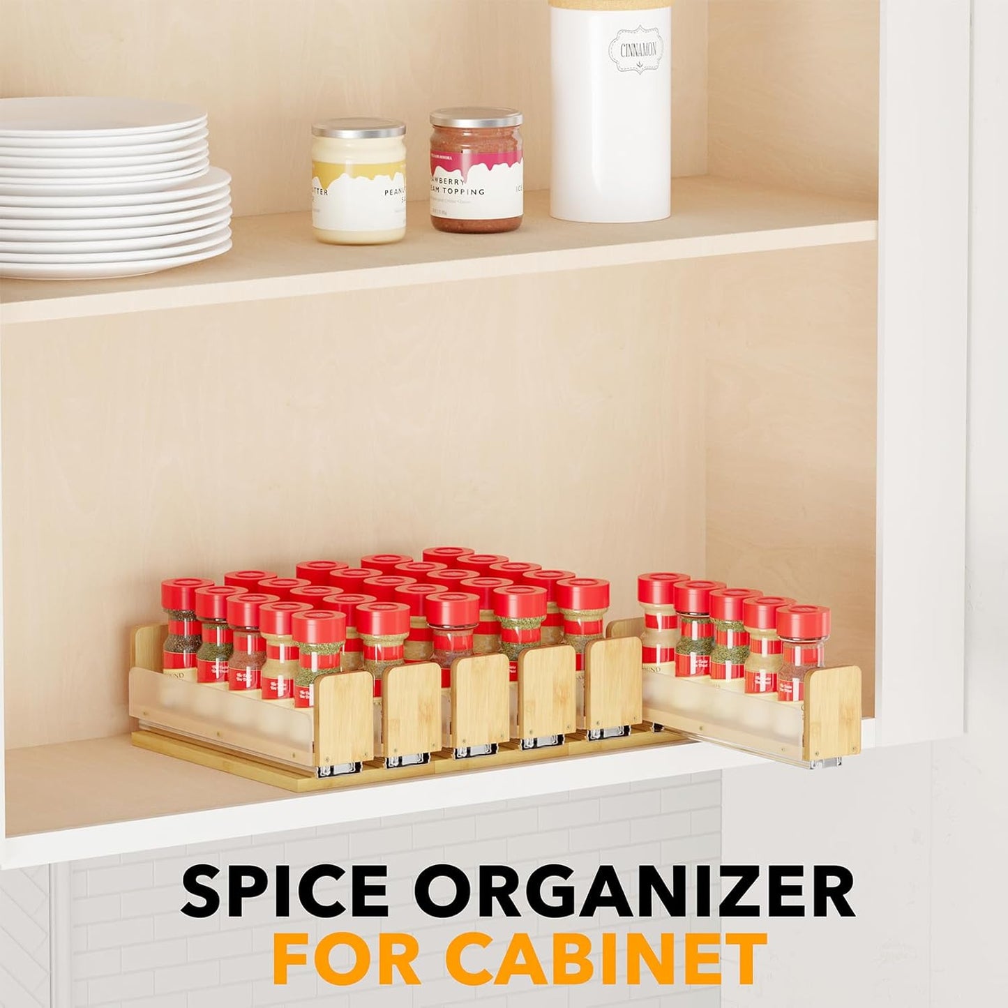 SpaceAid Bamboo Pull Out Spice Rack Organizer for Cabinet, Heavy Duty Slide Out Seasoning Kitchen