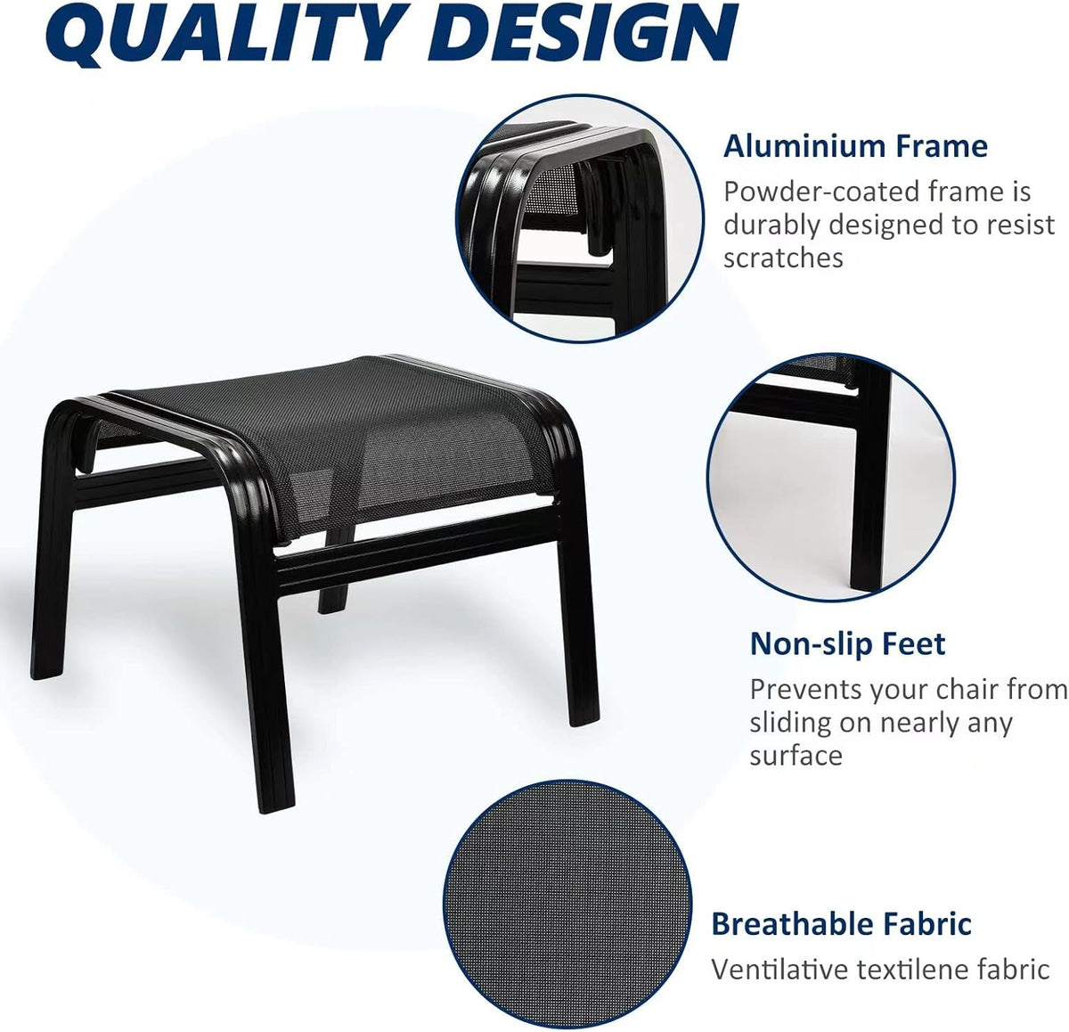 Patio Outdoor Ottoman Assembled Aluminum Footstools Small Seat Side Table Footrest for Balcony