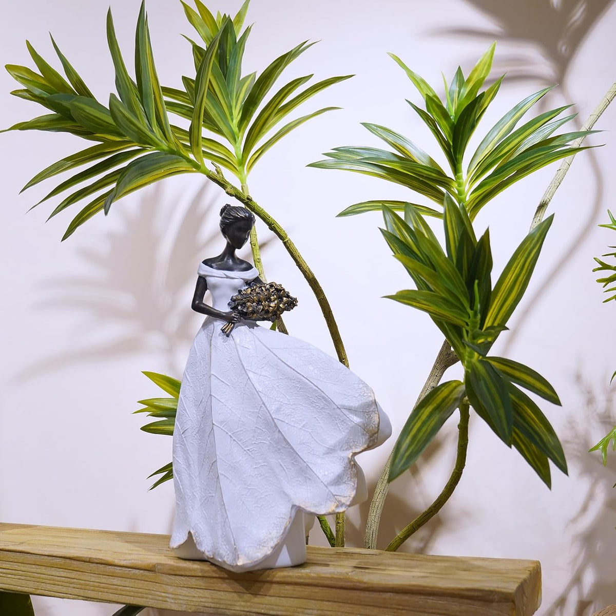 Guichifun Fairy Statue Collection Home Decoration - White Leaf Angel Girls Resin Home Decor for