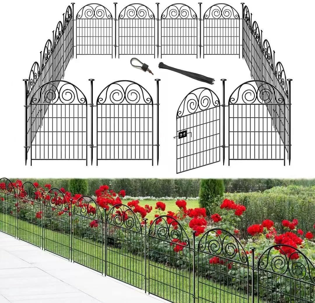 Tall Garden Fence with Gate, 40 Inch(H) 20 Panels Total Length 43.7 Ft, Dog Fencing Outdoor for