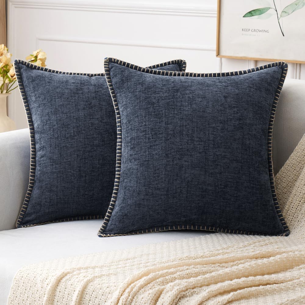 MIULEE Pack of 2 Couch Throw Pillow Covers 20x20 Inch Dark Blue Farmhouse Decorative Pillow Covers