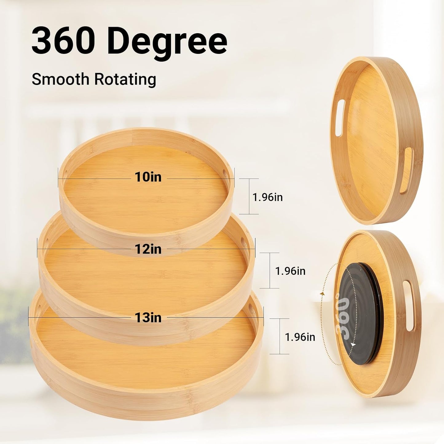 10in Bamboo Lazy Susan Organizer for Countertop and Cabinet with Large and Stable Chassis,Round